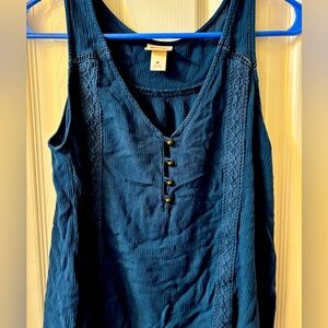 Button up tank top with embroidery down sides